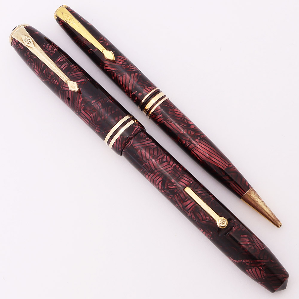 Conway Stewart 　Antique美品 Conway Stewart 24 Fountain Pen Set (England, 1950s) - Burgundy